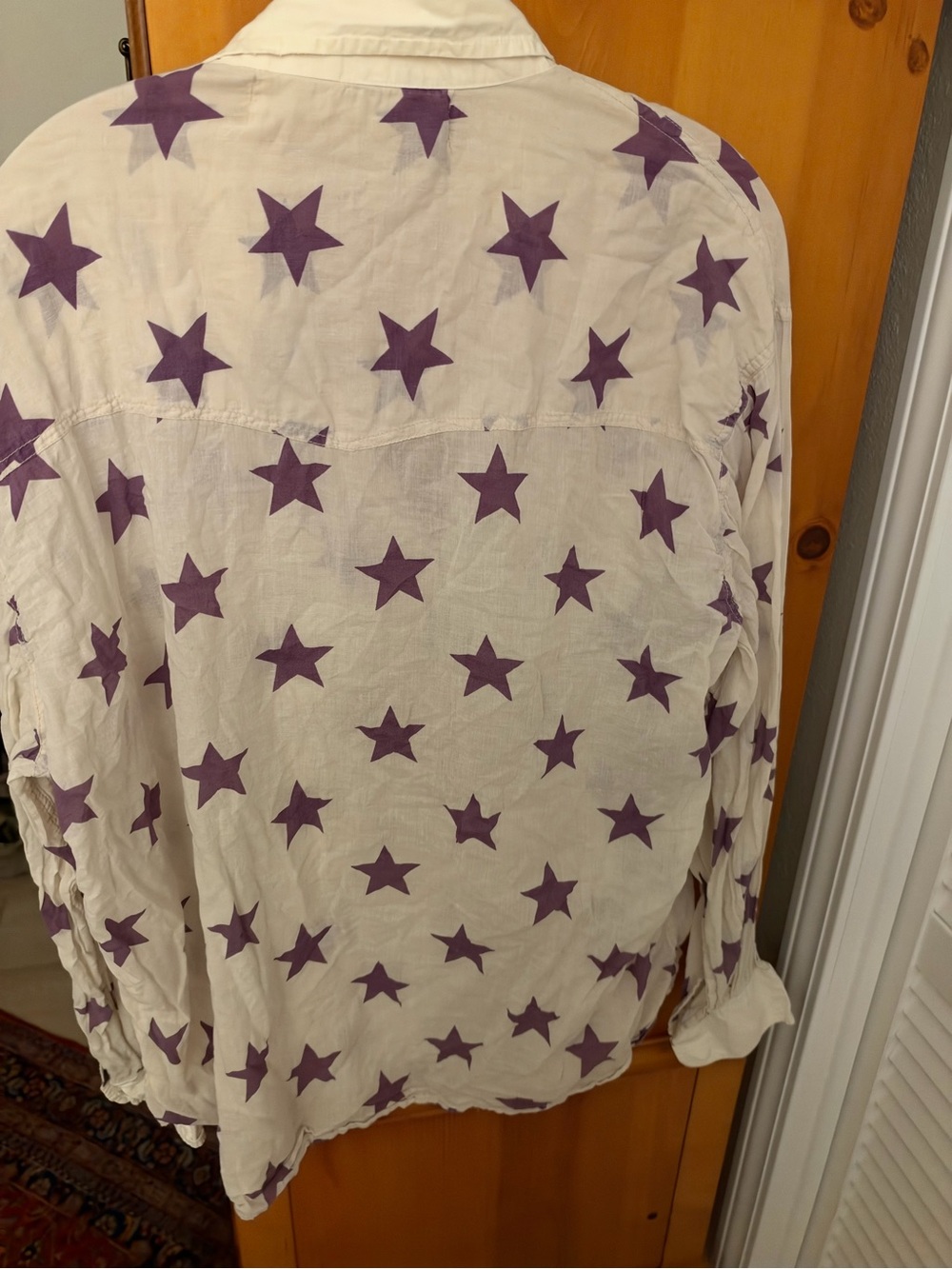 Magnolia Pearl Cream Button-Up Blouse with Purple Star Print